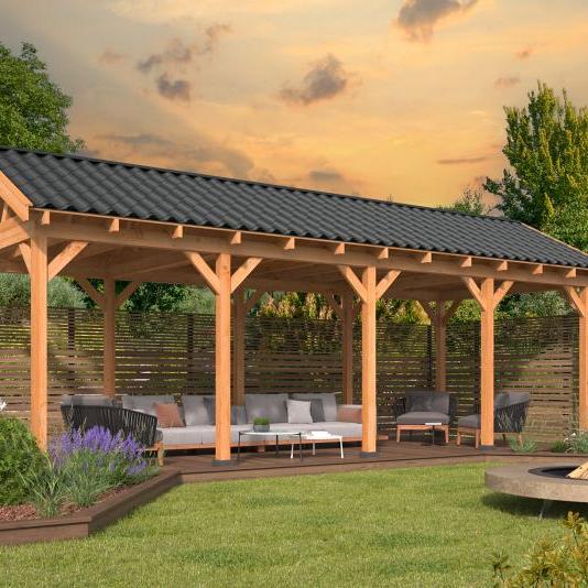 Overkapping Hamar L Type 9 Douglas gedroogd potdekselplank blank – luxe buitenverblijf met natuurlij
