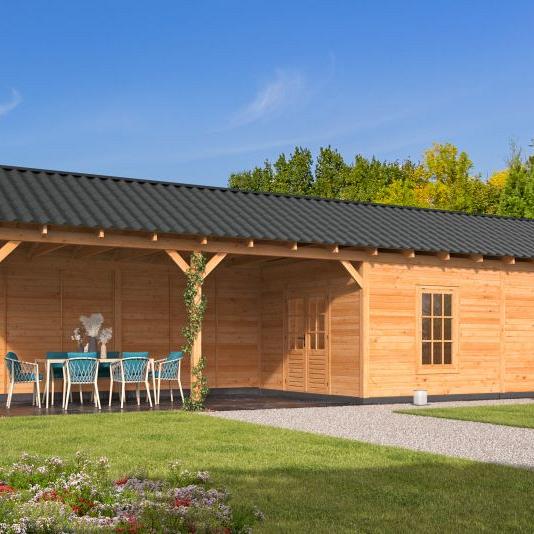 Overkapping Hamar XL Type 11 Douglas gedroogd potdekselplank blank – ruime en luxe buitenoverkapping