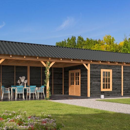 Overkapping Hamar XL Type 11 Douglas gedroogd potdekselplank zwart – ruime en luxe buitenoverkapping