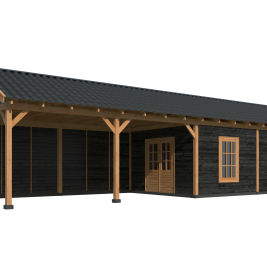 Overkapping Hamar XL Type 11 Douglas gedroogd potdekselplank zwart – ruime en luxe buitenoverkapping