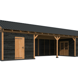Overkapping Hamar XL Type 12 Douglas gedroogd potdekselplank zwart – ruime en luxe buitenoverkapping