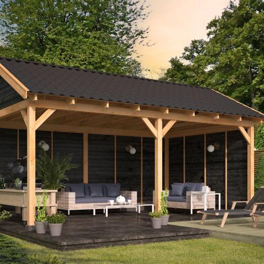 Overkapping Hamar XL Type 2 Douglas gedroogd potdekselplank zwart – ruime en luxe buitenoverkapping