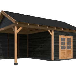 Overkapping Hamar XL Type 3 Douglas gedroogd potdekselplank zwart – ruime en luxe buitenoverkapping