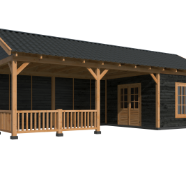 Tuinhuis met overkapping Hamar XL, Type 7 Douglas Gedroogd Potdekselplank zwart