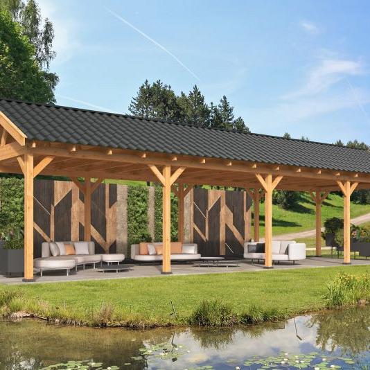 Overkapping Hamar XL Type 9 Douglas gedroogd potdekselplank blank – ruime en luxe buitenoverkapping