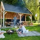Kapschuur Billund XL, Basispakket Red Class Wood 605 x 460 cm – ruime en robuuste overkapping