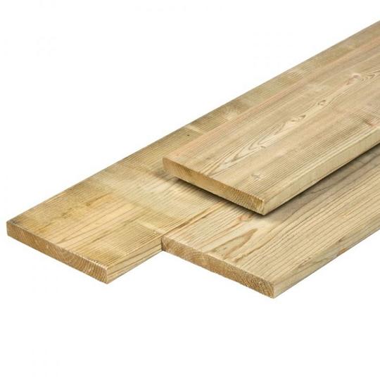 NE vuren plank 1,9 x 14,5 x 270 cm, vers, groen geïmpregneerd, geschaafd, 4 ronde hoeken, PEFC