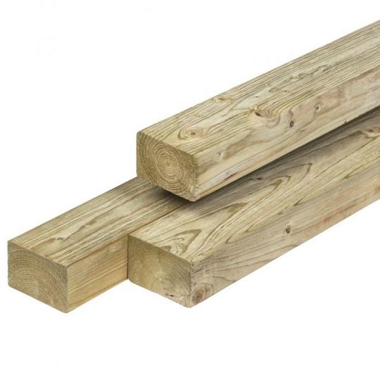 NE vuren regel 4,5 x 7,0 x 420 cm, vers, groen geïmpregneerd, geschaafd, 4 ronde hoeken, PEFC