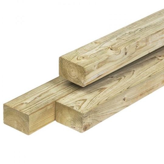 NE vuren regel 4,5 x 7,0 x 240 cm, vers, groen geïmpregneerd, geschaafd, 4 ronde hoeken, FSC