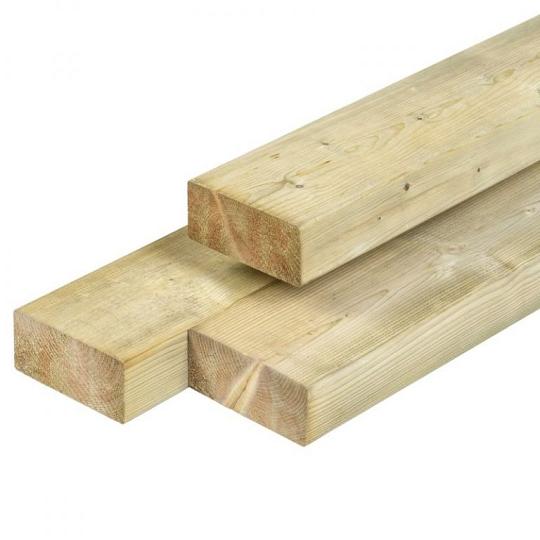 NE vuren regel 4,5 x 9,5 x 300 cm, gedroogd, groen geïmpregneerd, geschaafd, 4 ronde hoeken,PEFC