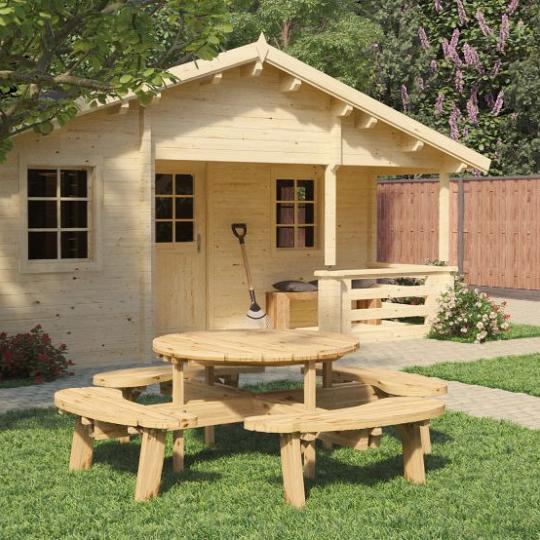 Picknicktafel rond Classic, vuren gedroogd, groen geïmpregneerd