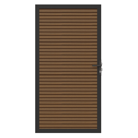 NewTechWood co-extrusie composiet deur in aluminium frame, horizontaal triple, 100 x 195 cm, Teak/zw