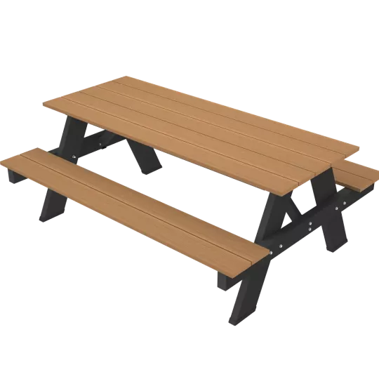 NewTechWood picknicktafel met zwart onderstel, bladmaat 180 x 70 cm, Teak