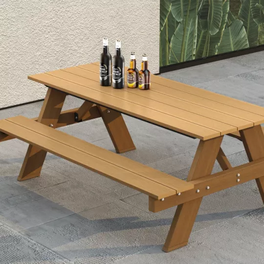 NewTechWood picknicktafel, bladmaat 180 x 70 cm, Teak