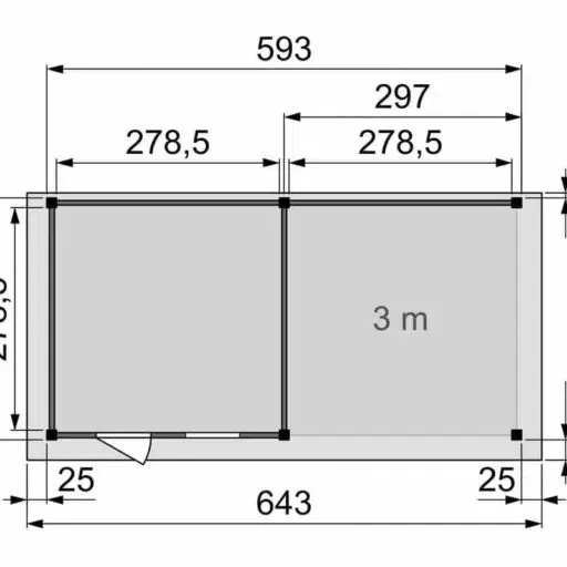 Douglas Topvision Tuinhuis  Raaf, 298 x 298 en luifel 300 cm, wanden zwart geïmpregneerd en basis tr