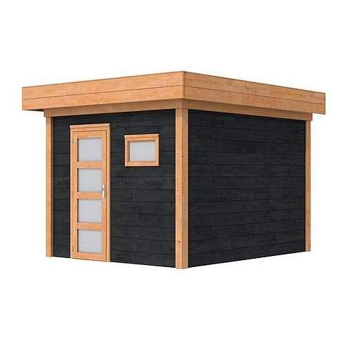 Douglas Topvision Roek, 298 x 298 cm, wanden zwart geïmpregneerd en basis onbehandeld.