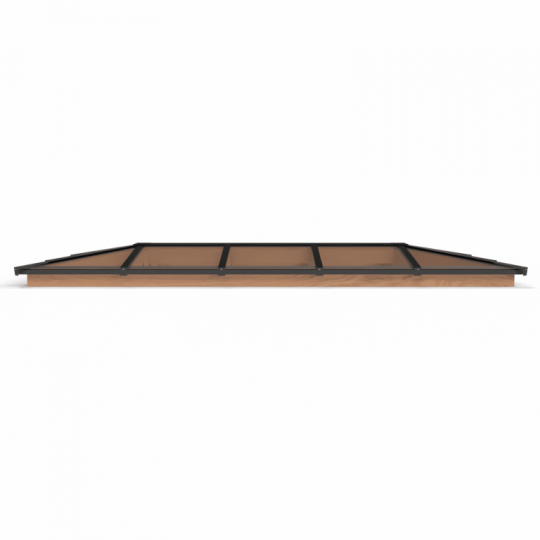 Lichtstraat met schilddak, onderbouw van onbehandeld douglas, gelaagd glas, 400,4 x 155 cm, zwart.