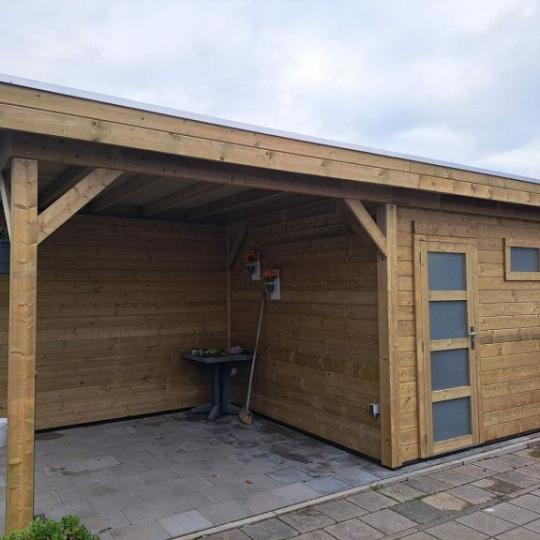 Vuren Topvision Tapuit, 300 x 300 en luifel 300 cm, groen geïmpregneerd.
