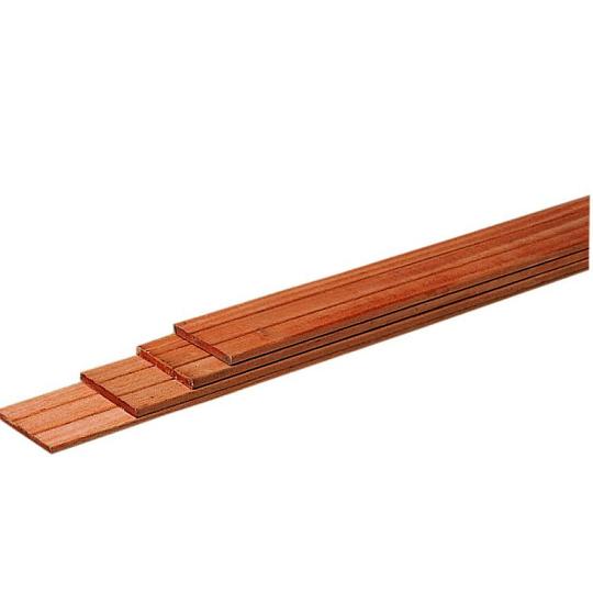 Hardhouten geschaafde plank, met V-groeven, 1,5 x 14,5 x 305 cm.