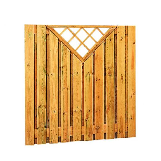 Grenen geschaafd plankenscherm 21-planks 17 mm, 180 x 180 cm, verticaal recht met trellis, groen geï