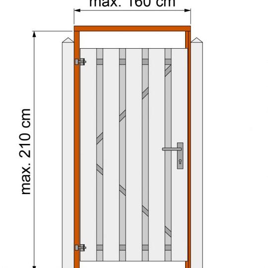 Tuindeurkozijn hardhout met aanslaglat, max. 160 cm breed.