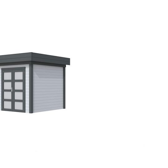 Vuren Topvision Kolibri, 250 x 250 cm, wanden lichtgrijs en basis antraciet.