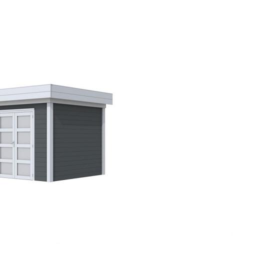 Vuren Topvision Bonte Specht, 300 x 250 cm, wanden antraciet en basis lichtgrijs.