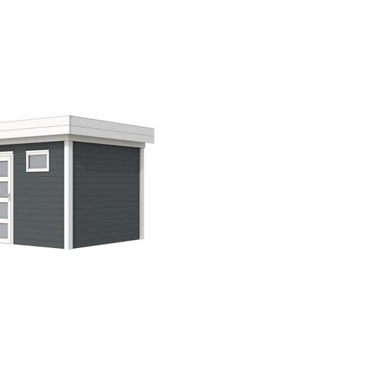 Vuren Topvision Bonte Kraai, 300 x 250 cm, wanden antraciet en basis wit.