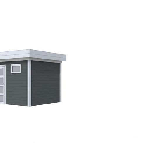 Vuren Topvision Bonte Kraai, 300 x 250 cm, wanden antraciet en basis lichtgrijs.