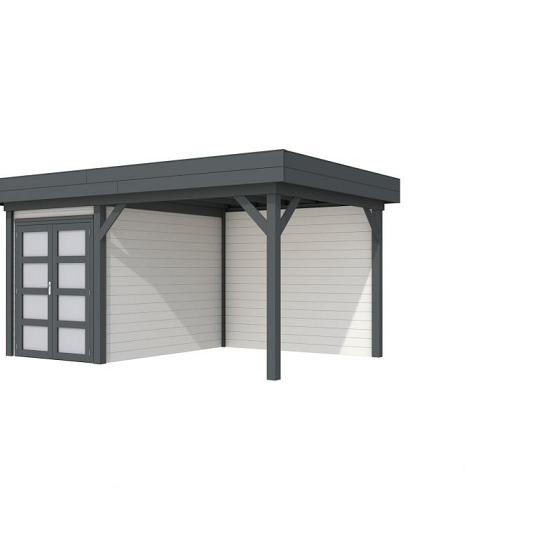 Vuren Topvision Zwaluw, 200 x 300 en luifel 300 cm, wanden wit en basis antraciet.