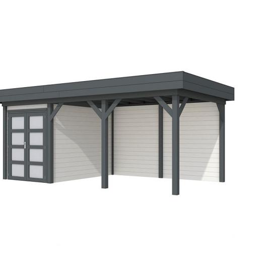 Vuren Topvision Zwaluw, 200 x 300 en luifel 400 cm, wanden wit en basis antraciet.