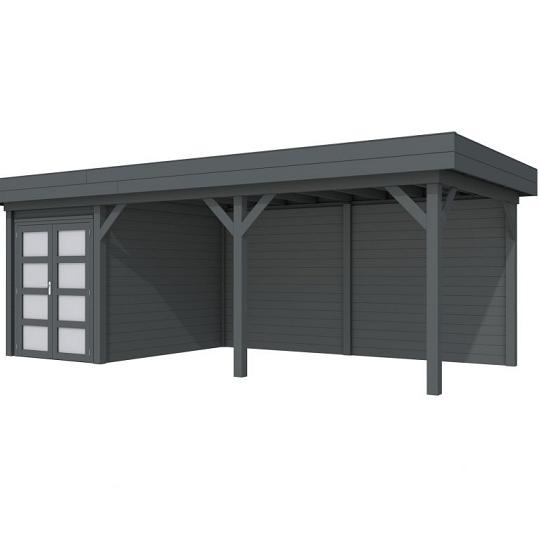 Vuren Topvision Zwaluw, 200 x 300 en luifel 500 cm, antraciet gespoten.