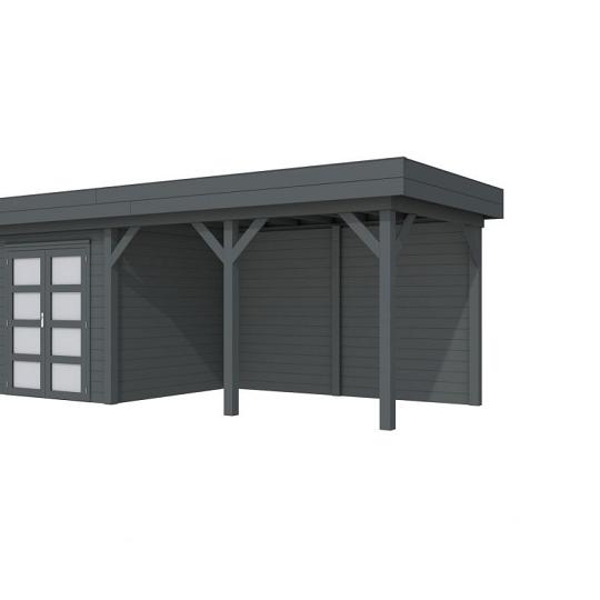 Vuren Topvision Kolibri, 250 x 250 en luifel 400 cm, antraciet gespoten.