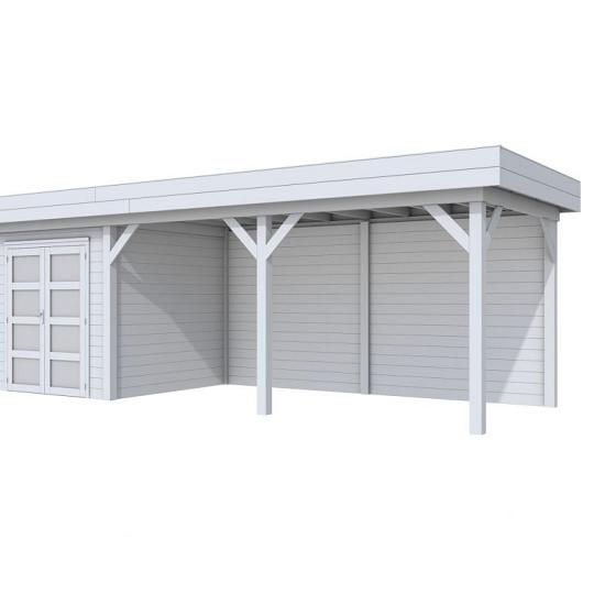 Vuren Topvision Kolibri, 250 x 250 en luifel 500 cm, lichtgrijs gespoten.