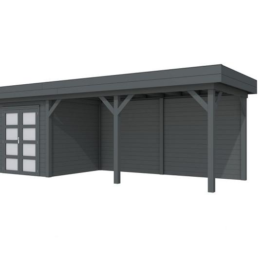 Vuren Topvision Kolibri, 250 x 250 en luifel 500 cm, antraciet gespoten.