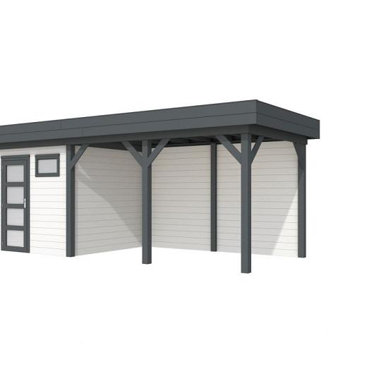 Vuren Topvision Kuifmees, 250 x 250 en luifel 400 cm, wanden wit en basis antraciet.