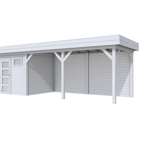 Vuren Topvision Kuifmees, 250 x 250 en luifel 500 cm, lichtgrijs gespoten.