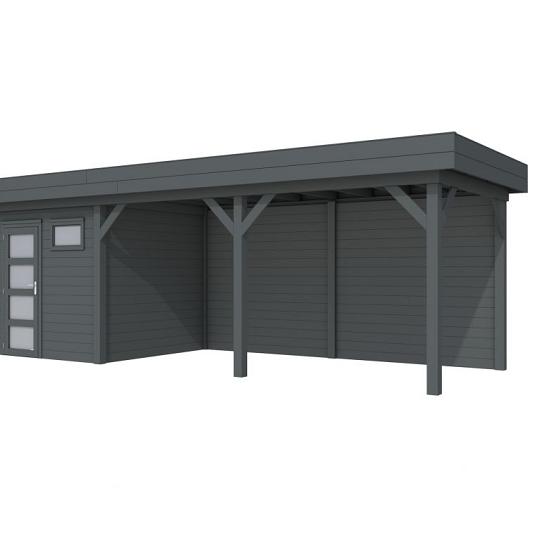 Vuren Topvision Kuifmees, 250 x 250 en luifel 500 cm, antraciet gespoten.