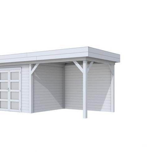 Vuren Topvision Bonte Specht, 300 x 250 en luifel 300 cm, lichtgrijs gespoten.