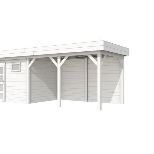 Vuren Topvision Bonte Kraai, 300 x 250 en luifel 400 cm, wit gespoten.