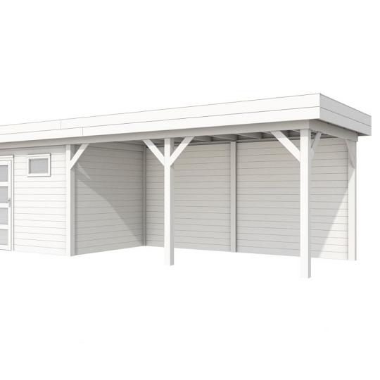 Vuren Topvision Bonte Kraai, 300 x 250 en luifel 500 cm, wit gespoten.