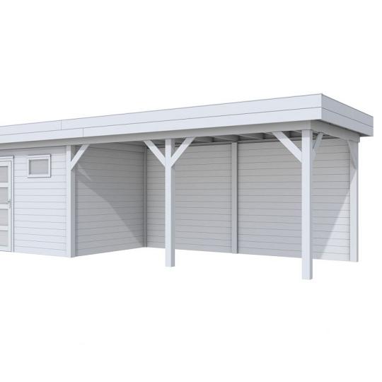 Vuren Topvision Bonte Kraai, 300 x 250 en luifel 500 cm, lichtgrijs gespoten.