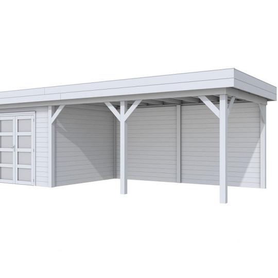 Vuren Topvision Bosuil, 300 x 300 en luifel 500 cm, lichtgrijs gespoten.