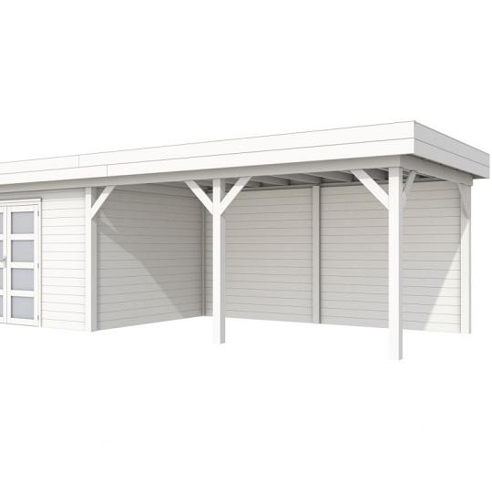 Vuren Topvision Parelhoen, 400 x 300 en luifel 500 cm, wit gespoten.