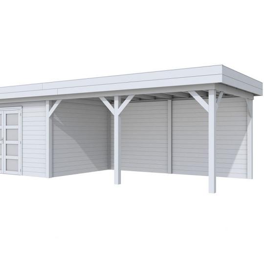 Vuren Topvision Parelhoen, 400 x 300 en luifel 500 cm, lichtgrijs gespoten.