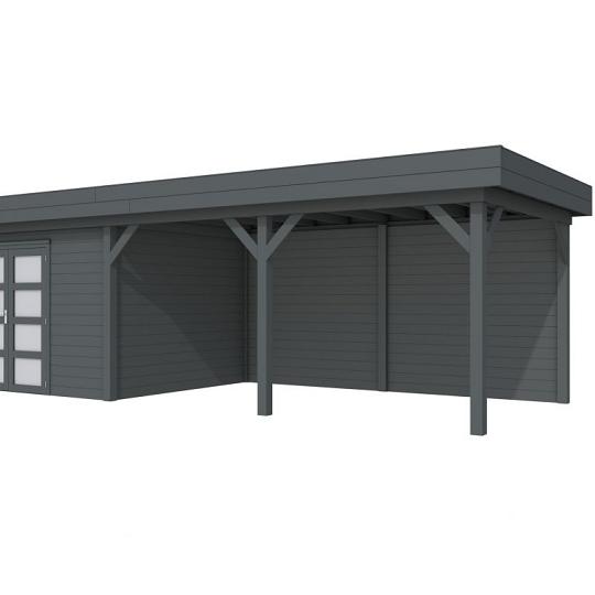 Vuren Topvision Parelhoen, 400 x 300 en luifel 500 cm, antraciet gespoten.