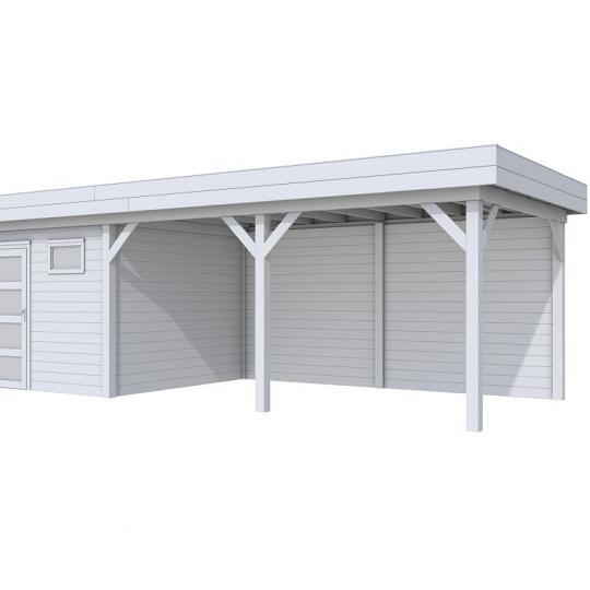 Vuren Topvision Kievit, 400 x 300 en luifel 500 cm, lichtgrijs gespoten.