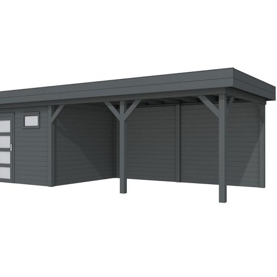 Vuren Topvision Kievit, 400 x 300 en luifel 500 cm, antraciet gespoten.