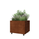 Cortenstaal plantenbak - Vierkant - 80 x 80 x 60 cm - Met bodemplaat - Met wielen