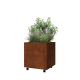 Cortenstaal plantenbak - Vierkant - 60 x 60 x 60 cm - Met bodemplaat - Met wielen